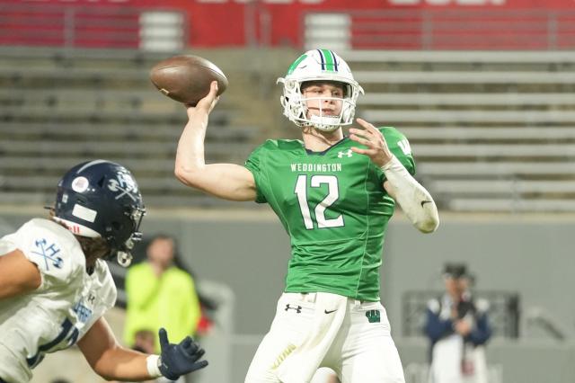 game, throwing for 236 yards and three touchdowns


Tyler Budge, the quarterback for Weddington, had an outstanding performance in the 4A championship game despite a shoulder injury. He threw for 236 yards and scored three touchdowns.