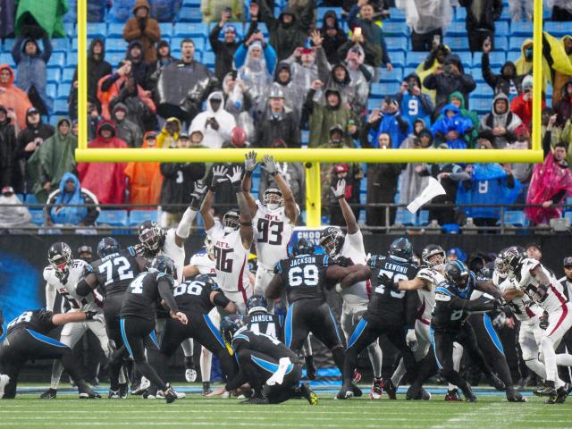 Panthers clinch 9-7 victory over Falcons with Pineiro's successful field goal, pushing Atlanta out of first place in the NFC South division.