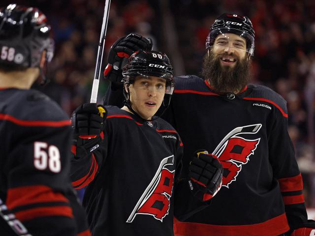 The Hurricanes, led by Aho and Teravainen, secure a 3-2 victory over the Devils as Ruff gets struck by a puck to the face. This was reported on WRALSportsFan.com.