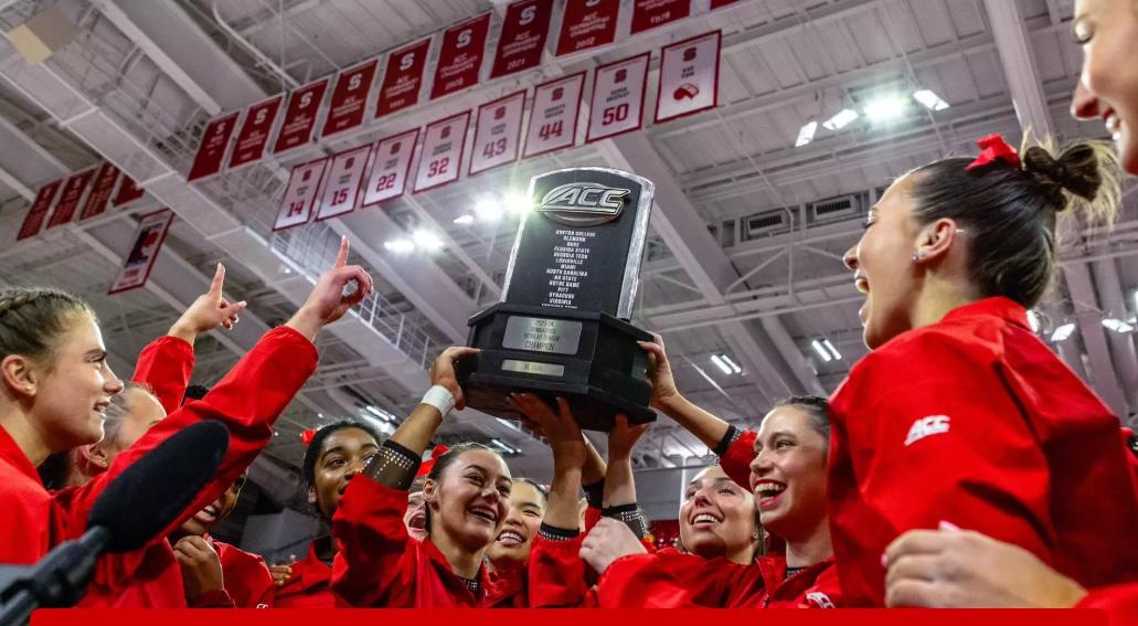 Gymnastics team clinches the ACC Regular Season Championship with a dominant 197.575-196.000 victory against Clemson on WRALSportsFan.com.