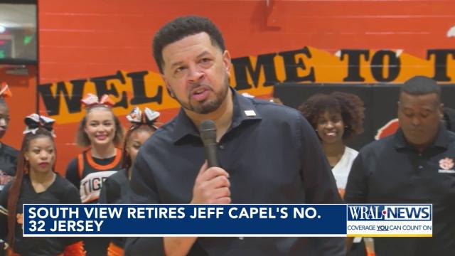 Jeff Capel's number 32 jersey has been retired by South View, exclusively on WRALSportsFan.com.