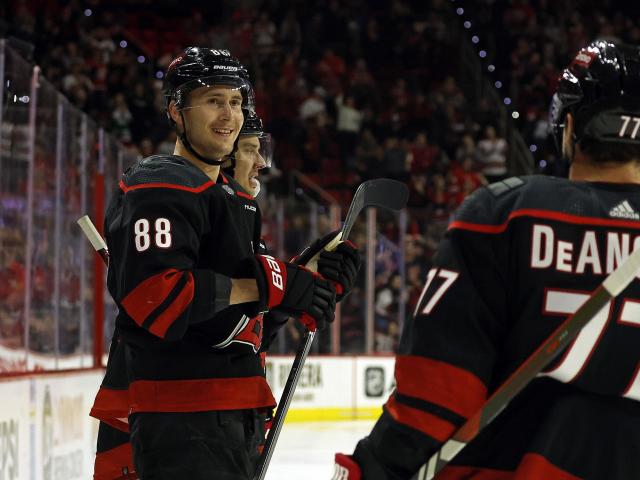 Necas and Aho had strong performances to lead the Hurricanes to a 6-3 victory over the Blackhawks on WRALSportsFan.com.