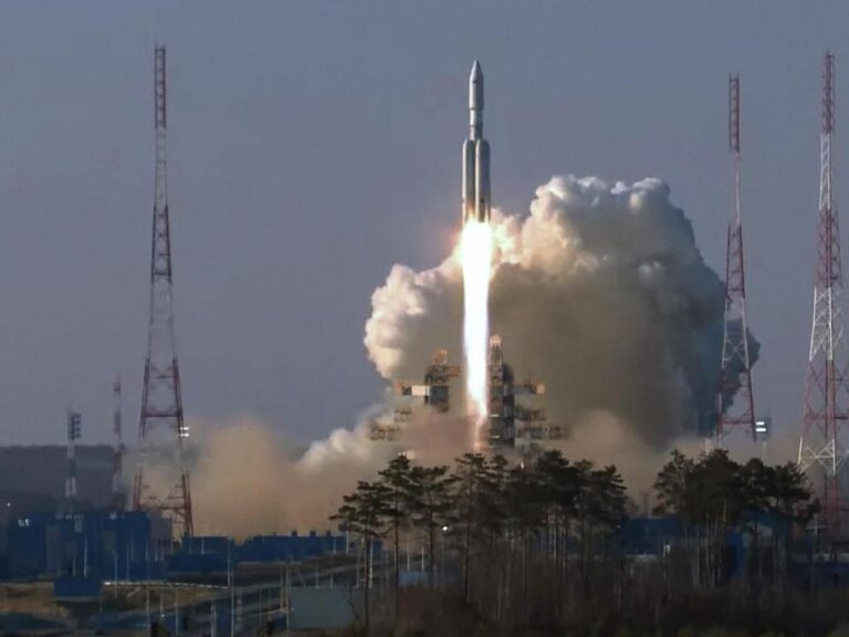 In Russia's Far East, a new heavy-lift rocket blasts off into space after two aborted launches