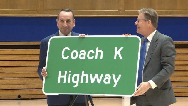 Duke's Mike Krzyzewski honored with 'Coach K Highway' :: WRALSportsFan.com