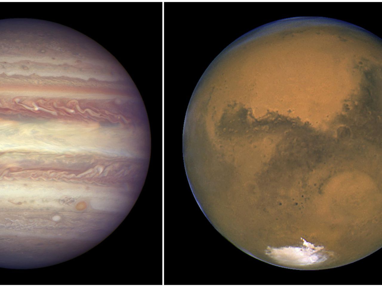 Mars and Jupiter get chummy in the night sky. The planets won't get this close again until 2033