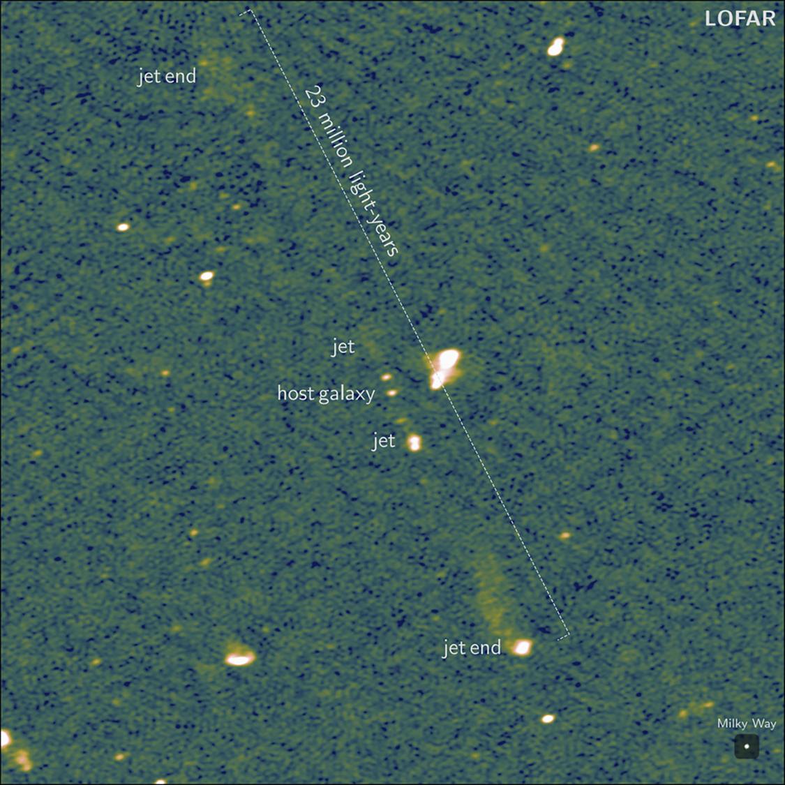 Scientists detect longest pair of jets streaming from a supermassive black hole