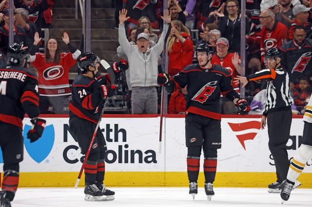 Roslovic, Svechnikov each score twice to help the Hurricanes rout the Bruins 8-2 :: WRALSportsFan.com