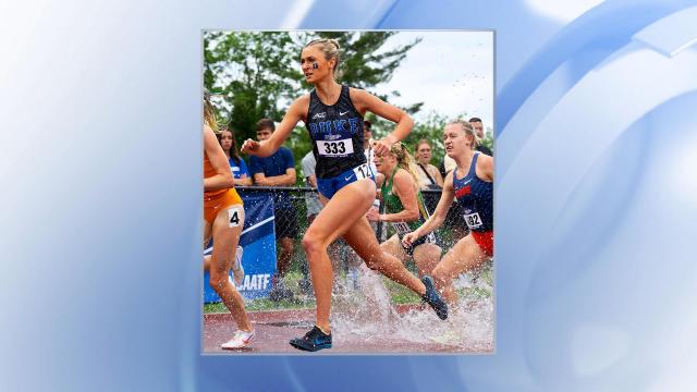 Emily Cole competes in the steeplechase event on behalf of Duke.